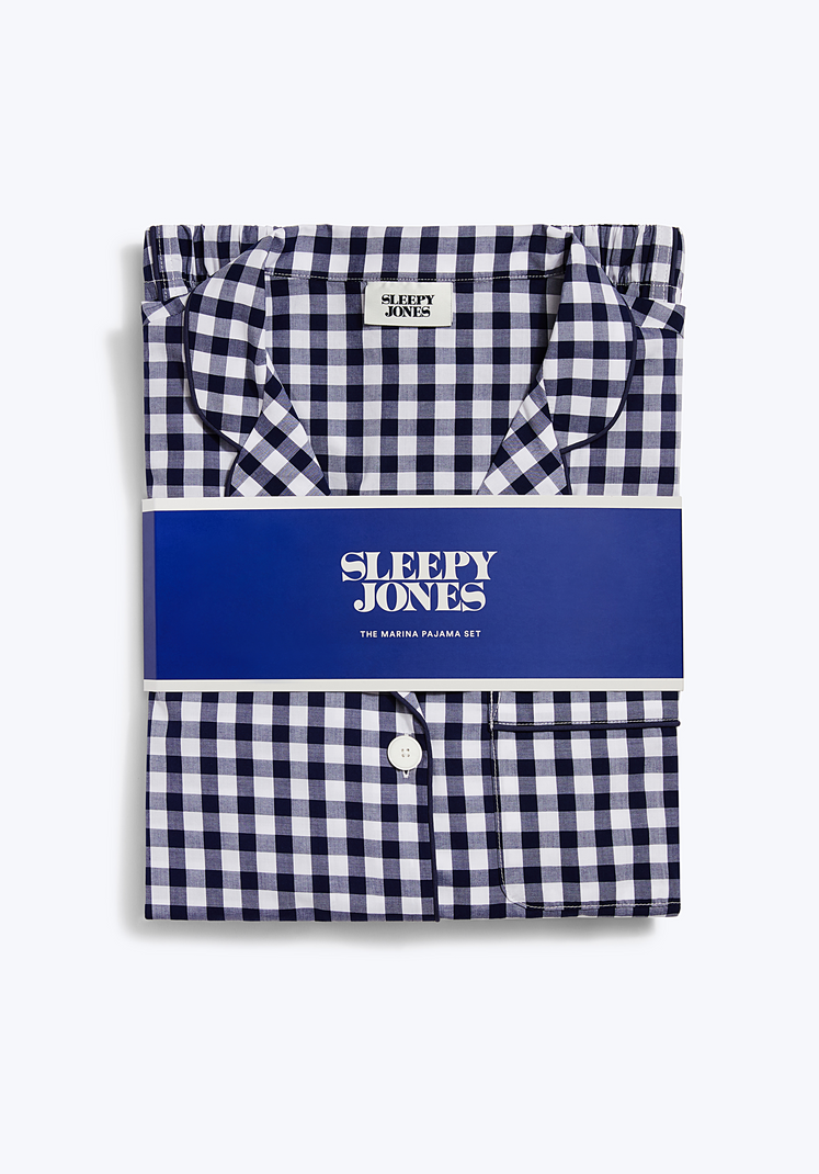 SLEEPY JONES | Marina Pajama Set in Large Navy Gingham - Women's Pajama Sets